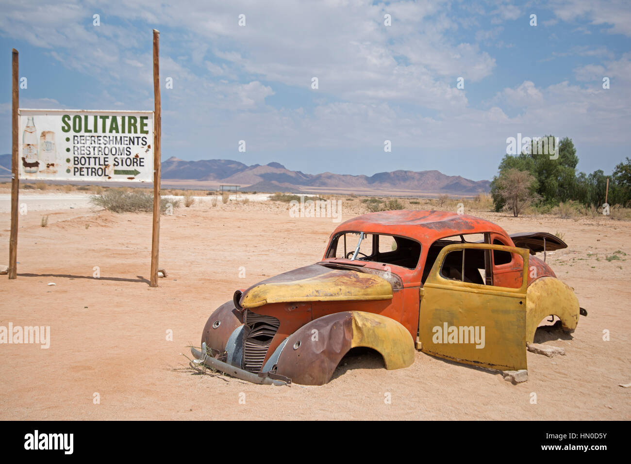 Verlassenes Auto, Solitaire, Namibia Stockfoto