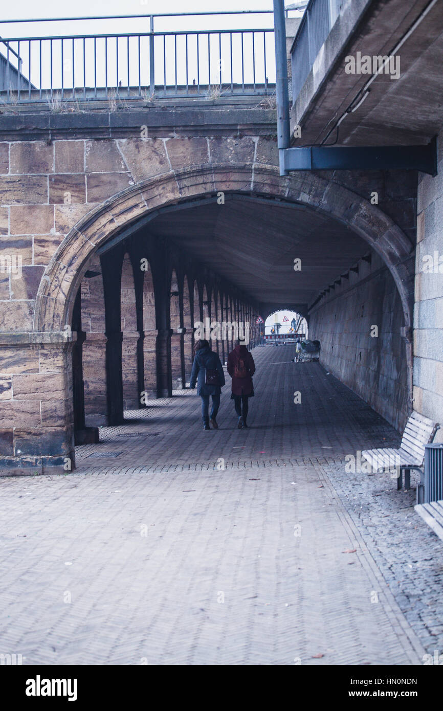 Säulen auf Weser Kai, Bremen, Deutschland Stockfoto