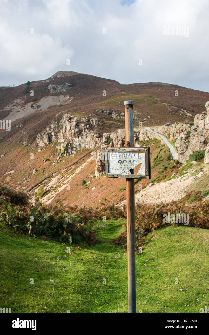 Eine private Straße Zeichen auf einem Berg in Nord-Wales, UK Stockfoto