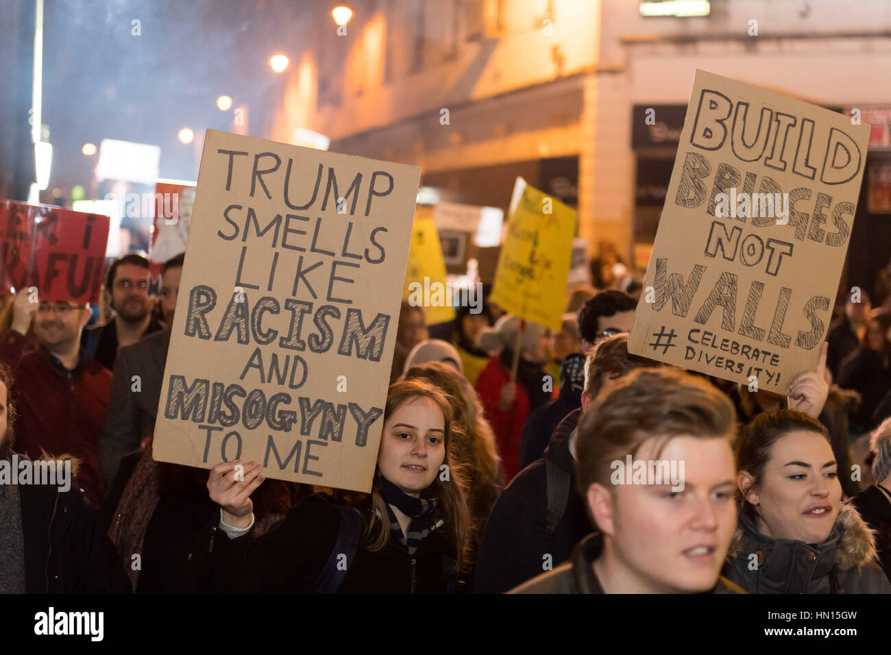 Cardiff-Protest gegen Trumps "muslimischen Verbot" Stockfoto