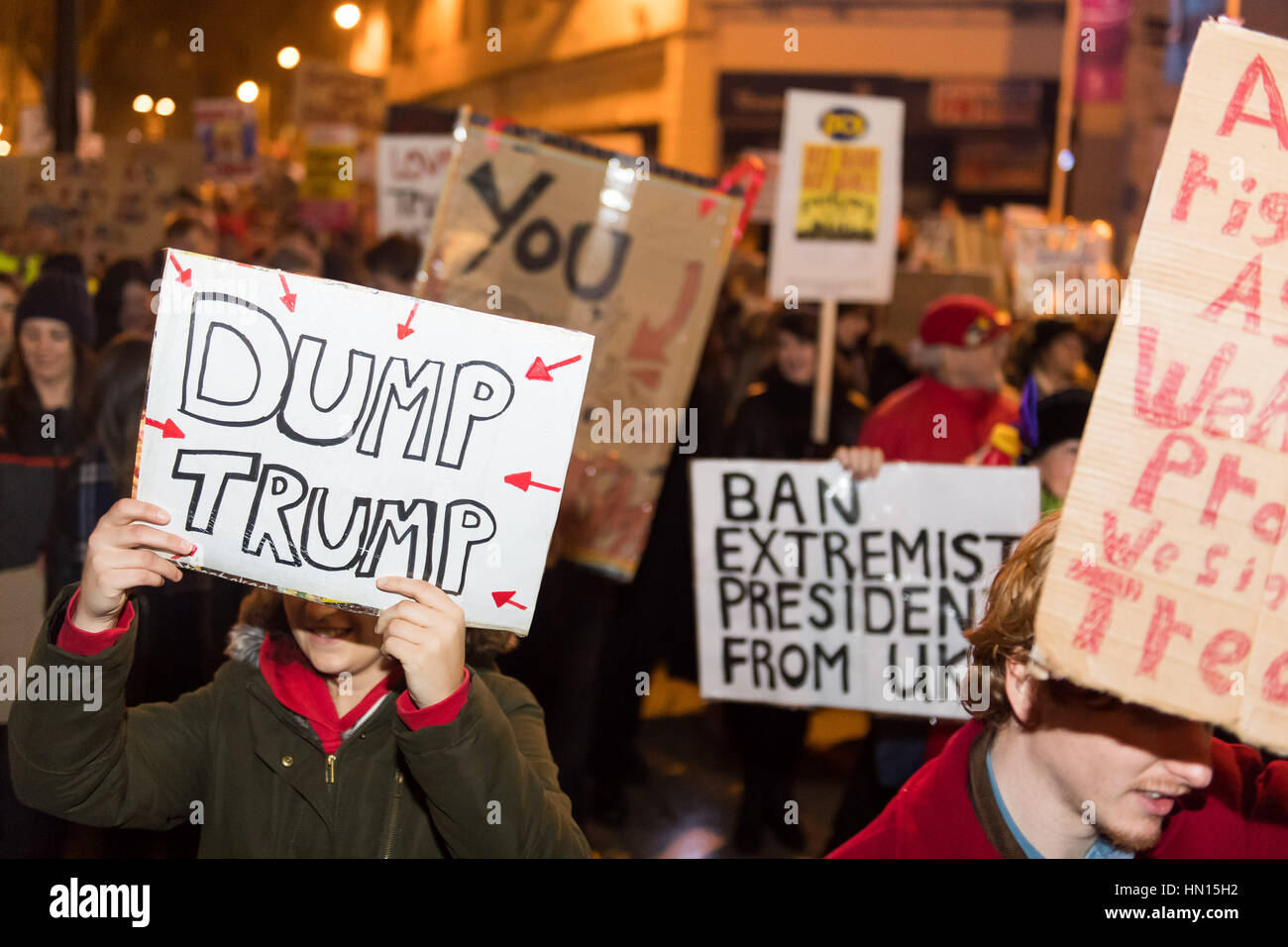 Cardiff-Protest gegen Trumps "muslimischen Verbot" Stockfoto