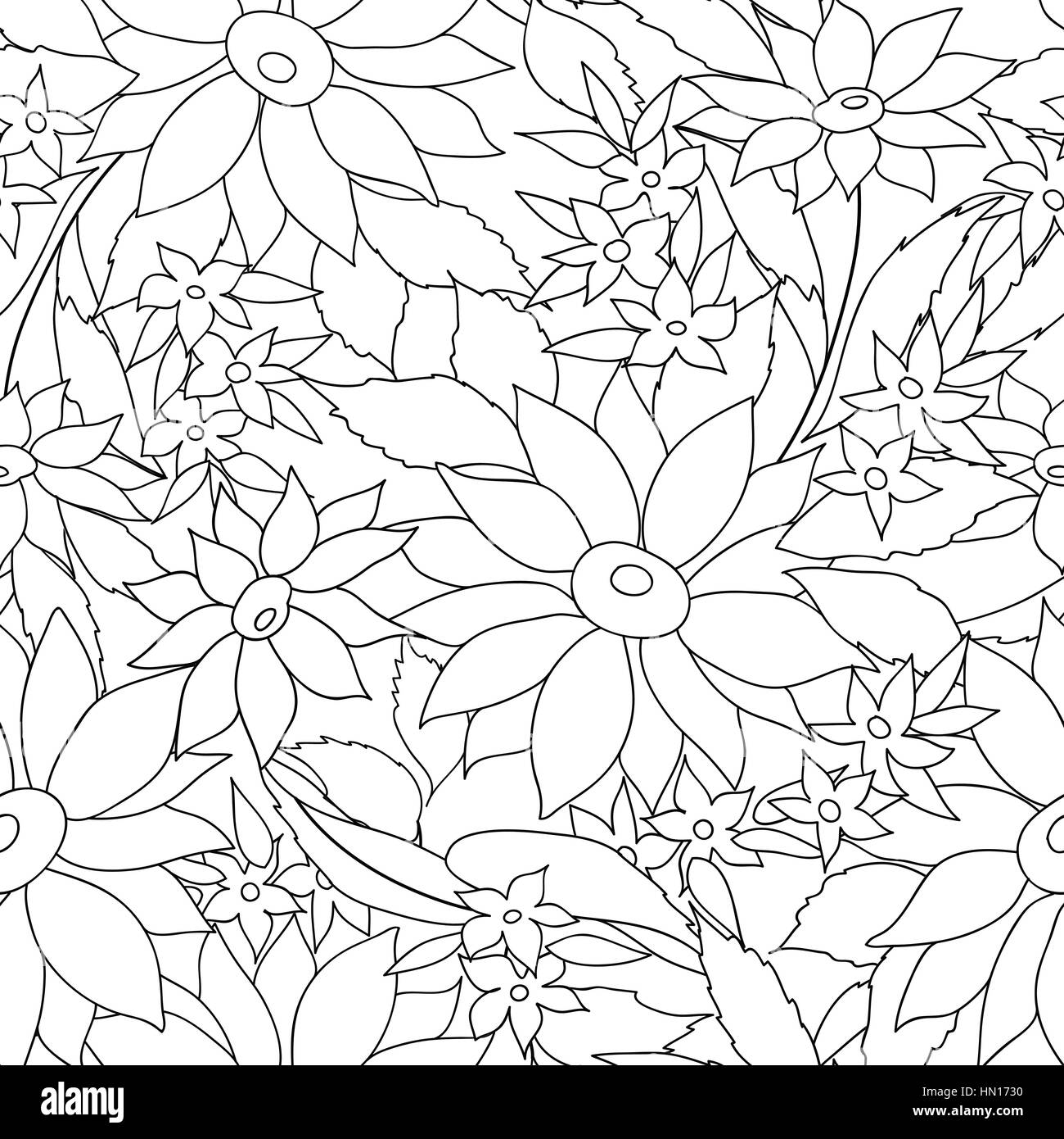 Florale Muster nahtlose Gliederung. Blüte Gravur Hintergrund. floralen Ornamenten monohrome Textur mit Blumen. Frühjahr blühen Garten Färbung Seite i Stock Vektor