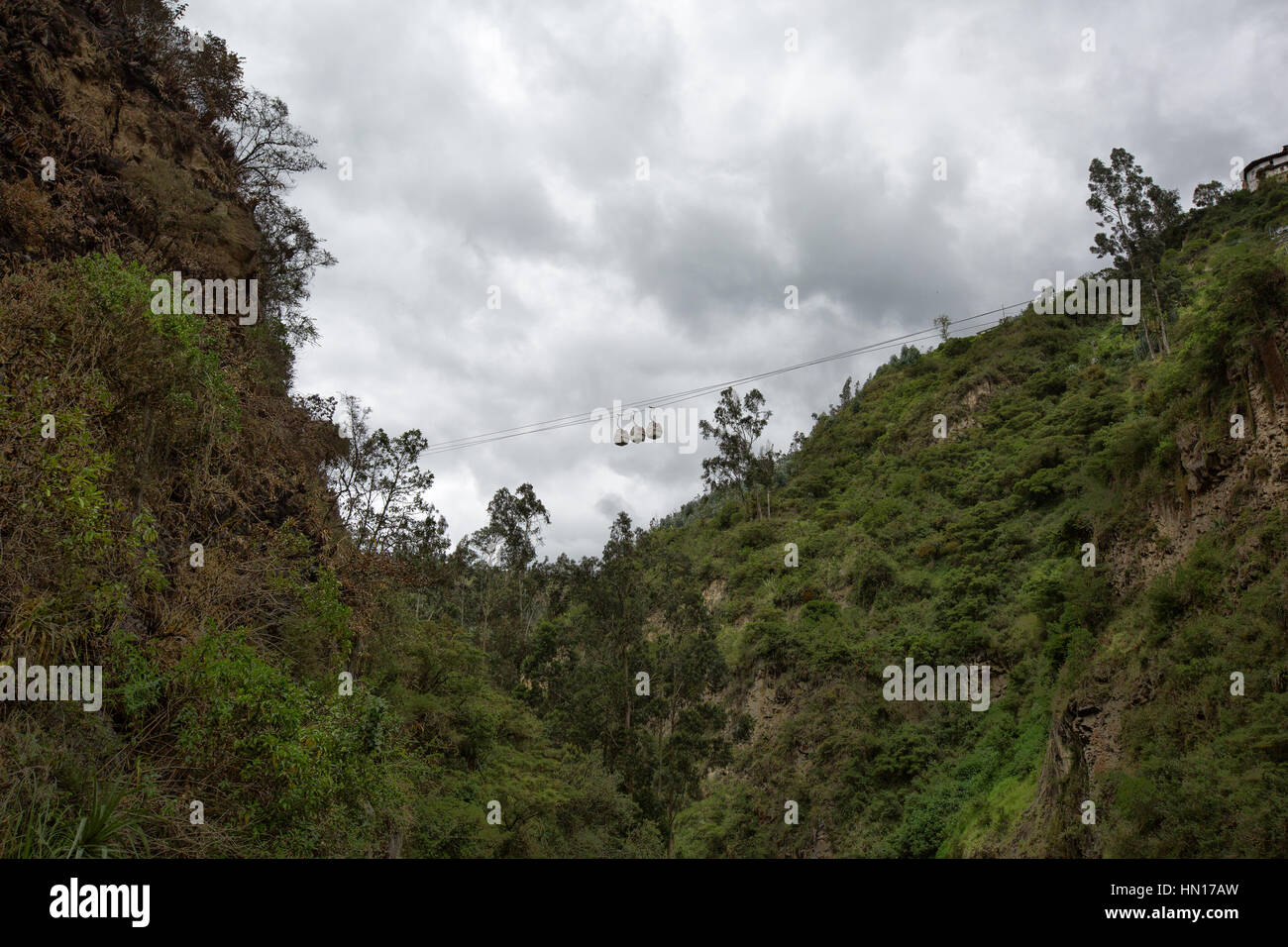 Seilbahnen, überqueren das Tal an der Las Lajas Wallfahrtskirche in Ipiales Kolumbien Stockfoto