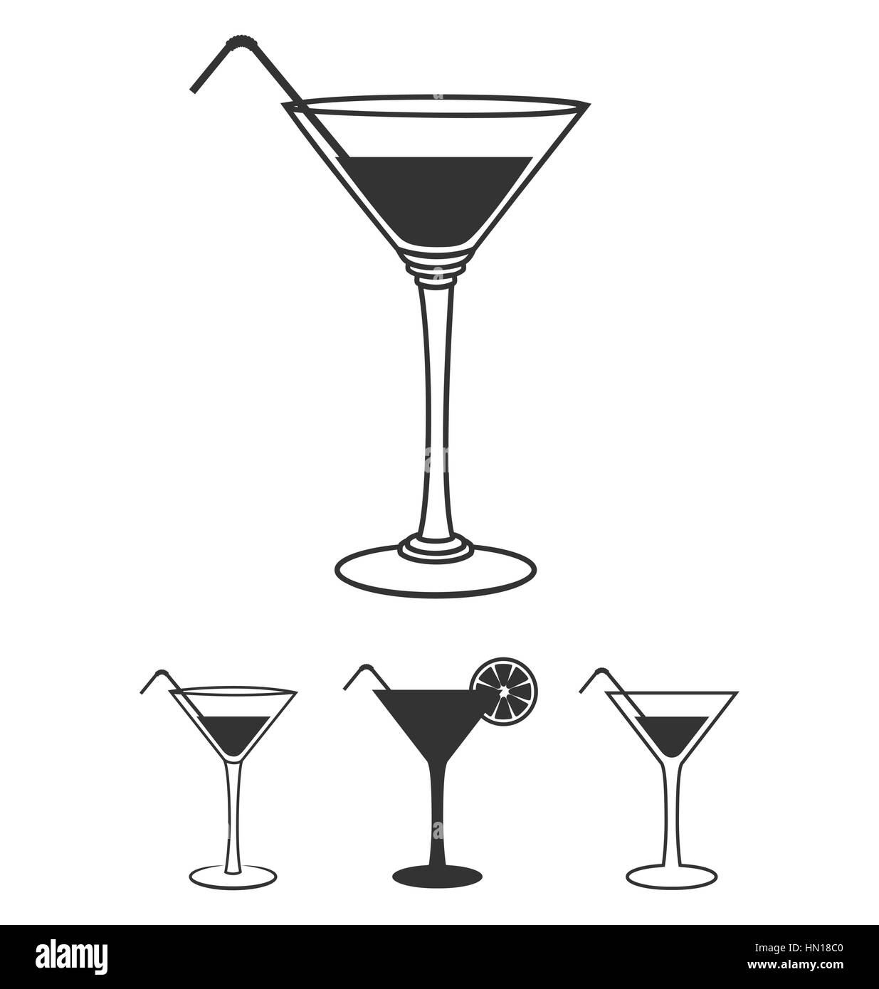 Martini Gläser flache Icons set isoliert auf weiss Stock Vektor