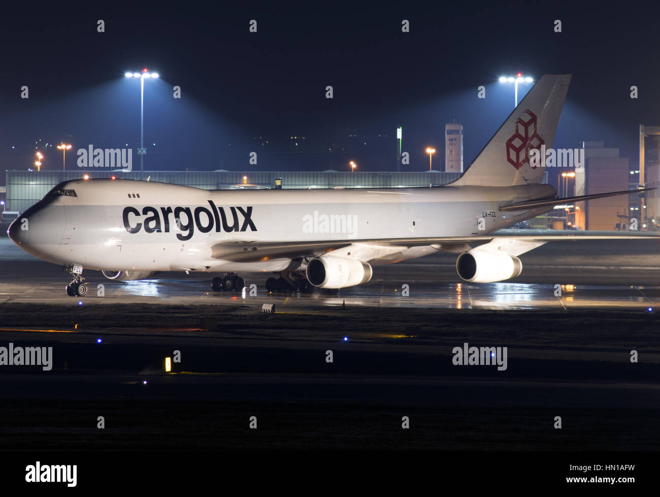 Cargolux B747F nach Enteisung EDDS Stuttgart Stockfoto