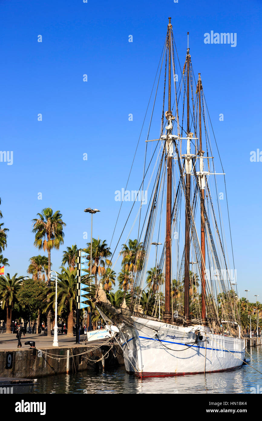 Museu Maritim von Barcelona, Museumsschiff am Port Vell Barcelona, Katalonien, Spanien Stockfoto