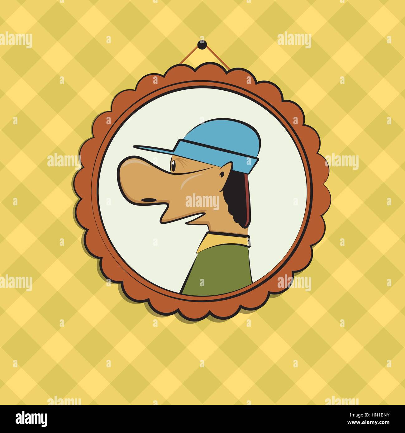 Lustiger Mann Porträt. Niedlichen Charakter Humor Stil Bild. Retro-gerahmte alte Bild. Vektor-Illustration. Stock Vektor