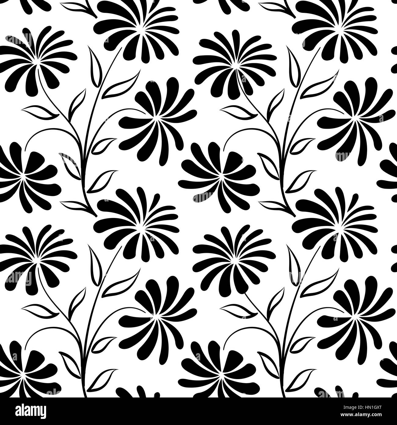 Florale nahtlose Muster. flower bouquet Hintergrund. floralen nahtlose Textur mit Blumen Kamille. Schwarz und Weiß gefliesten Wallpaper blühen Stock Vektor