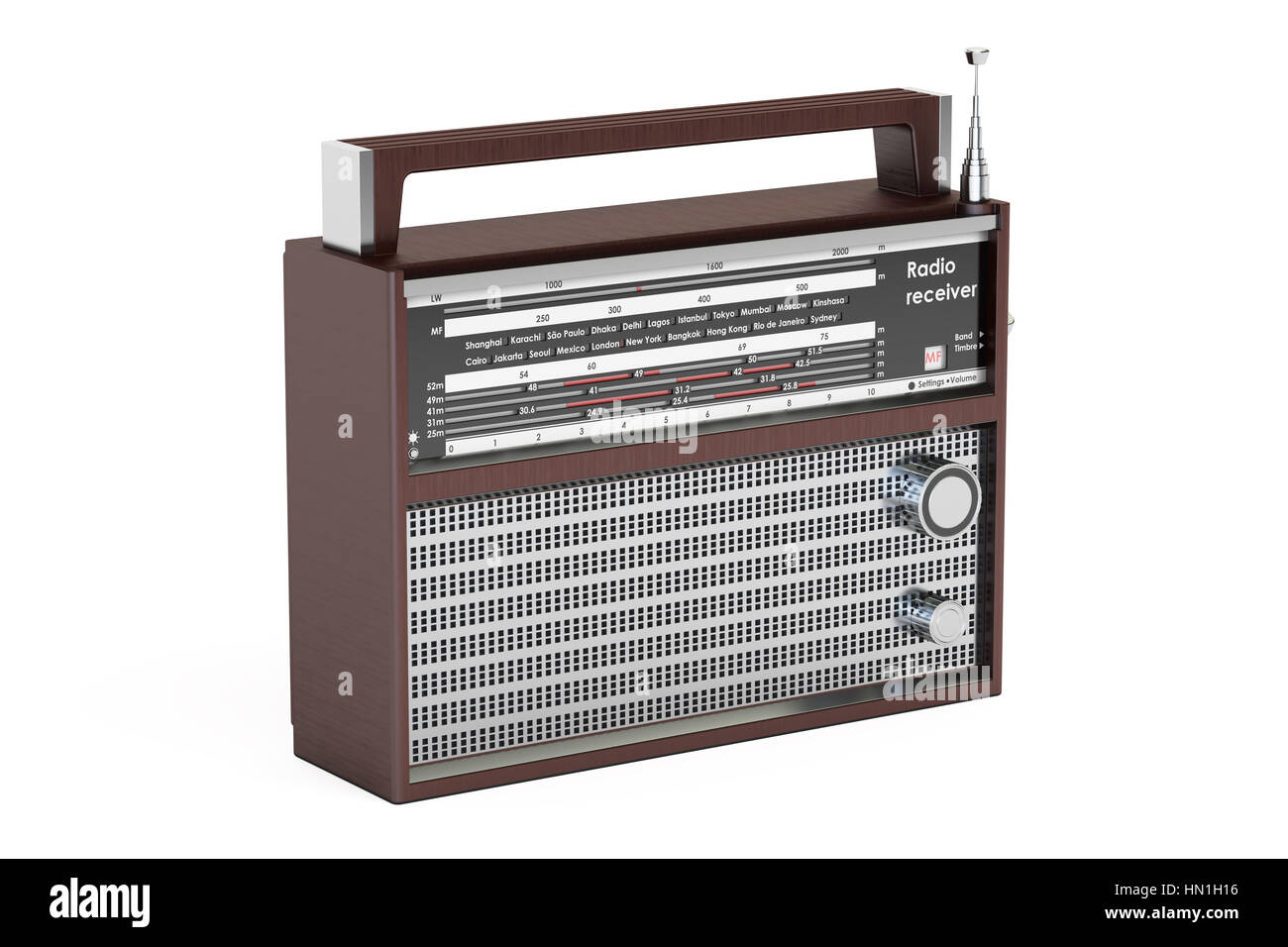 Retro-Radio-Empfänger, 3D-Rendering isolierten auf weißen Hintergrund Stockfoto