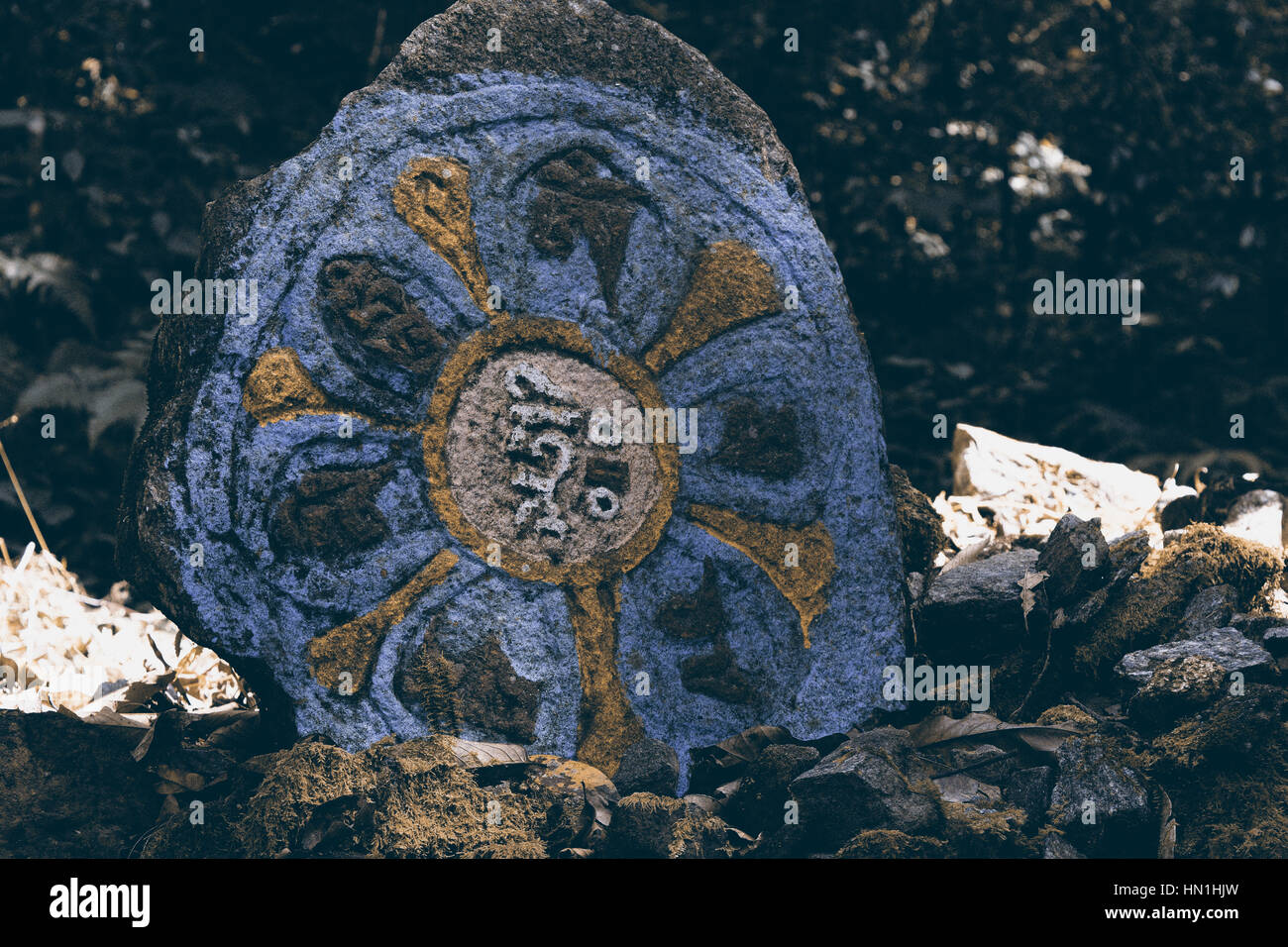Großen Budha Frieden Chakra Rock Skulptur, Nord-Sikkim, Indien Stockfoto