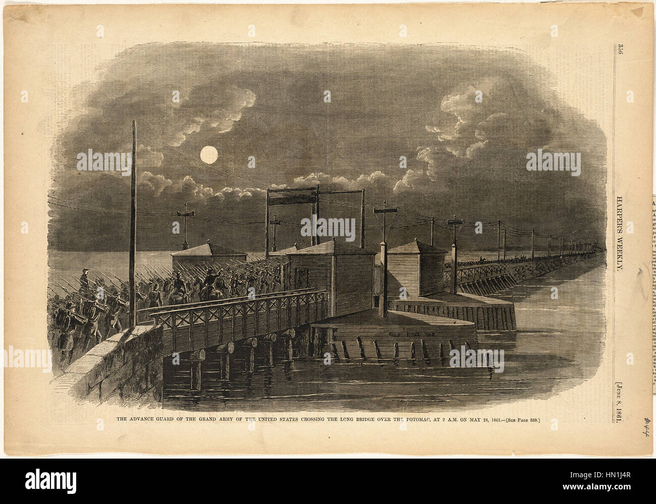 Winslow Homer - die Vorhut der großen Armee der Vereinigten Staaten über die lange Brücke über den Potomac bei 02:00 am 24. Mai 1861 Stockfoto