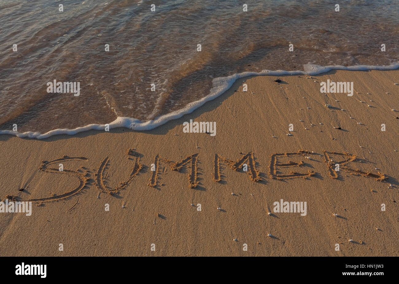 Sommer am Strand geschrieben Stockfoto