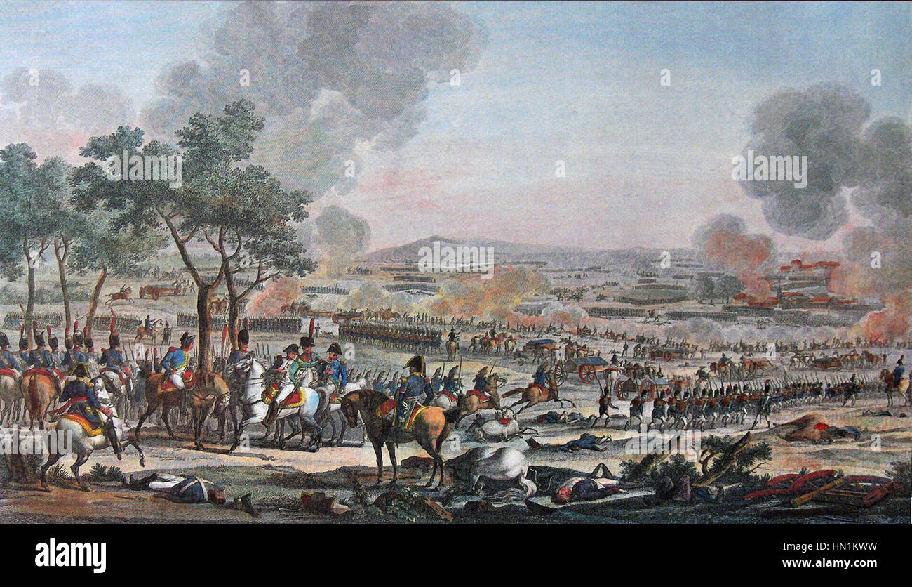 Die Schlacht von Wagram, die 1809 ausgetragen wurde, war einer der bedeutendsten Siege Napoleons. Es markierte einen entscheidenden Moment in den Napoleonischen Kriegen, als Napoleons Truppen das österreichische Reich besiegten. Stockfoto