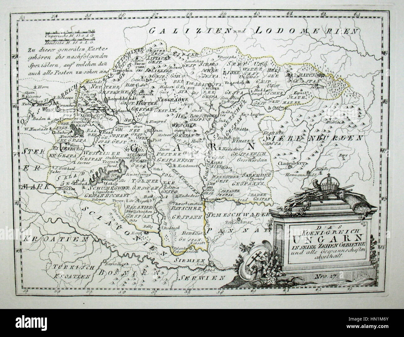 Karte von Ungarn im Jahre 1791 von Reilly 027 Stockfoto