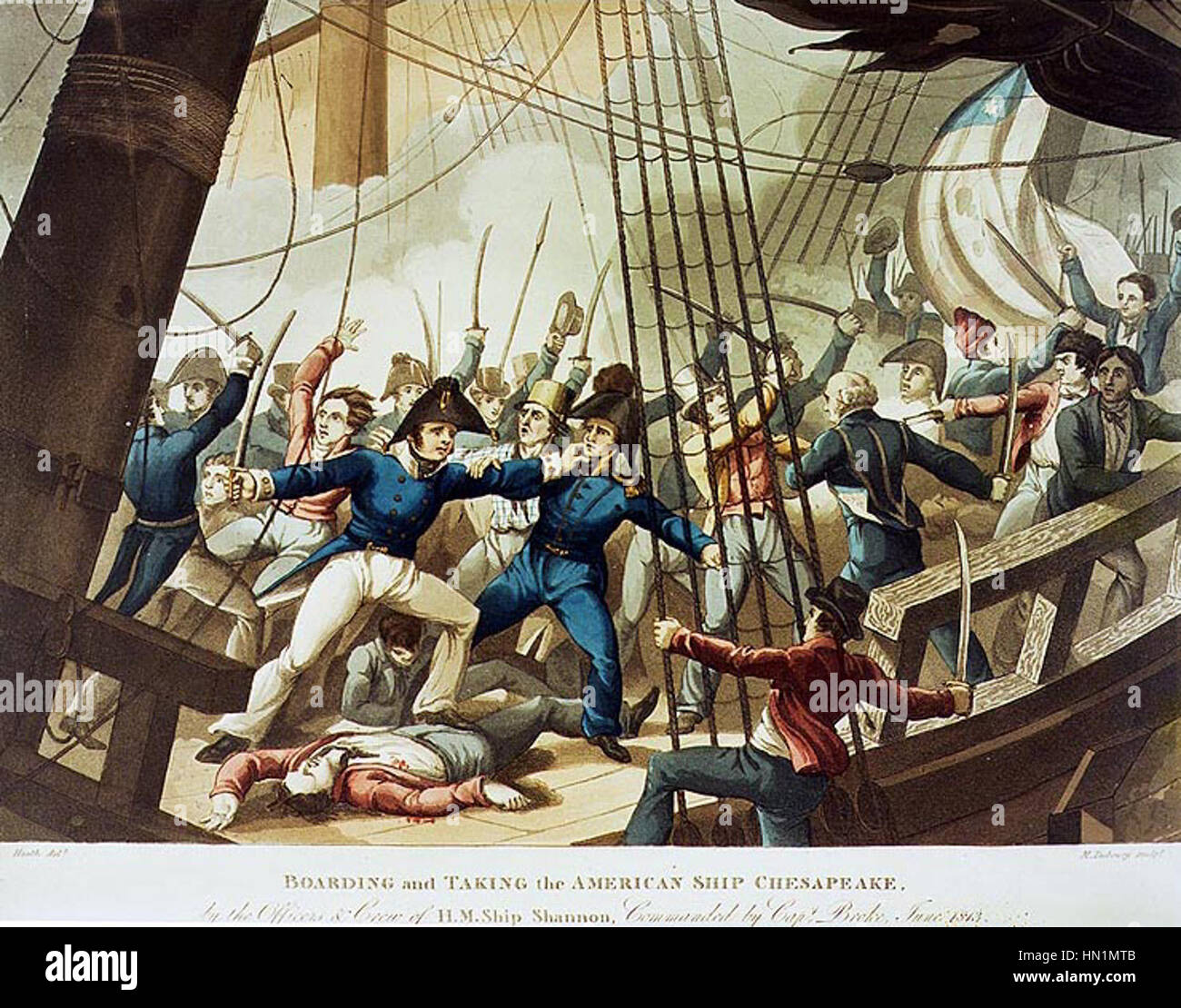 M Dubourg, einsteigen und unter der amerikanischen Schiff Chesapeake, durch die Offiziere und Crew von H.M Schiff Shannon, unter dem Kommando von Captain brach, Juni 1813 (c. 1813) Stockfoto