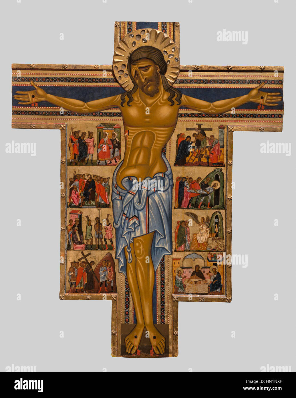 Maestro della Croce 434 ist ein italienischer Künstler, der für religiöse Werke, insbesondere Kruzifixe, bekannt ist, darunter das crocifisso 434, das in den Uffizien untergebracht ist. Diese Werke veranschaulichen die Stile der Gotik und Frührenaissance mit detaillierter Ikonographie und Hingabe. Der crocifisso 434 ist ein prominentes Beispiel für diese Tradition. Stockfoto