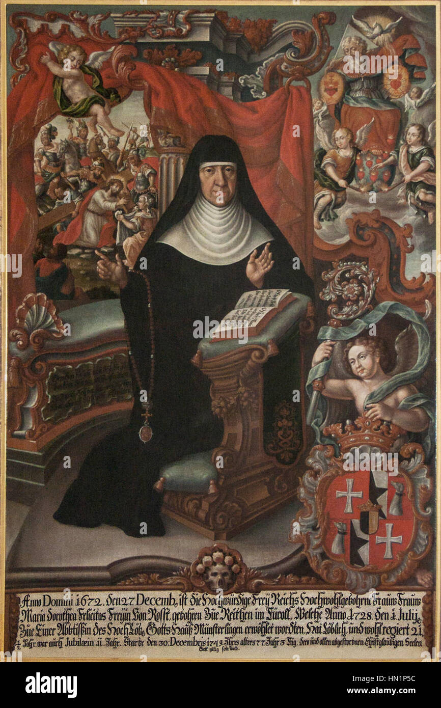 Ein Porträt von Maria Dorothea Felicitas Freifrau von Rost, einer aristokratischen Figur aus dem 18. Jahrhundert, das die Pracht und Eleganz zeigt, die typisch für Adelsporträts dieser Zeit sind. Ihre Kleidung und würdevolle Pose spiegeln ihren sozialen Status wider. Stockfoto Ein Porträt von Maria Dorothea Felicitas Freifrau von Rost, einer aristokratischen Figur aus dem 18. Jahrhundert, das die Pracht und Eleganz zeigt, die typisch für Adelsporträts dieser Zeit sind. Ihre Kleidung und würdevolle Pose spiegeln ihren sozialen Status wider. Stockfoto