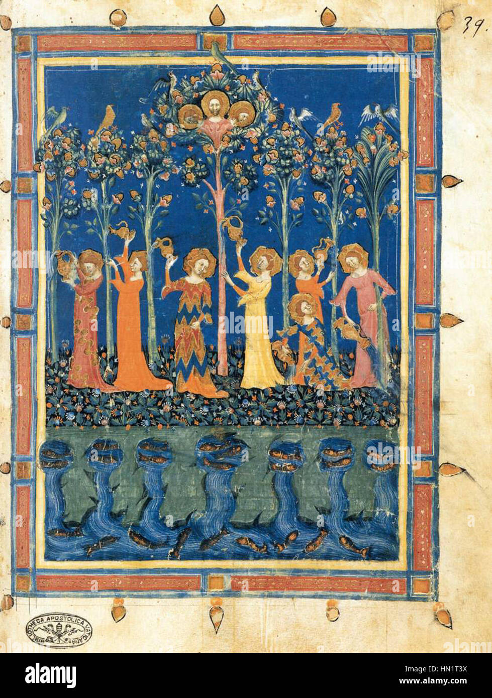 „Der Garten der Tugenden“ des Meisters der Dominikanischen Effigies ist ein mittelalterliches Gemälde, das allegorische Figuren zeigt, die Tugenden repräsentieren. Das Werk ist eine visuelle Auseinandersetzung mit moralischen Themen durch lebendigen Symbolismus. Stockfoto „Der Garten der Tugenden“ des Meisters der Dominikanischen Effigies ist ein mittelalterliches Gemälde, das allegorische Figuren zeigt, die Tugenden repräsentieren. Das Werk ist eine visuelle Auseinandersetzung mit moralischen Themen durch lebendigen Symbolismus. Stockfoto