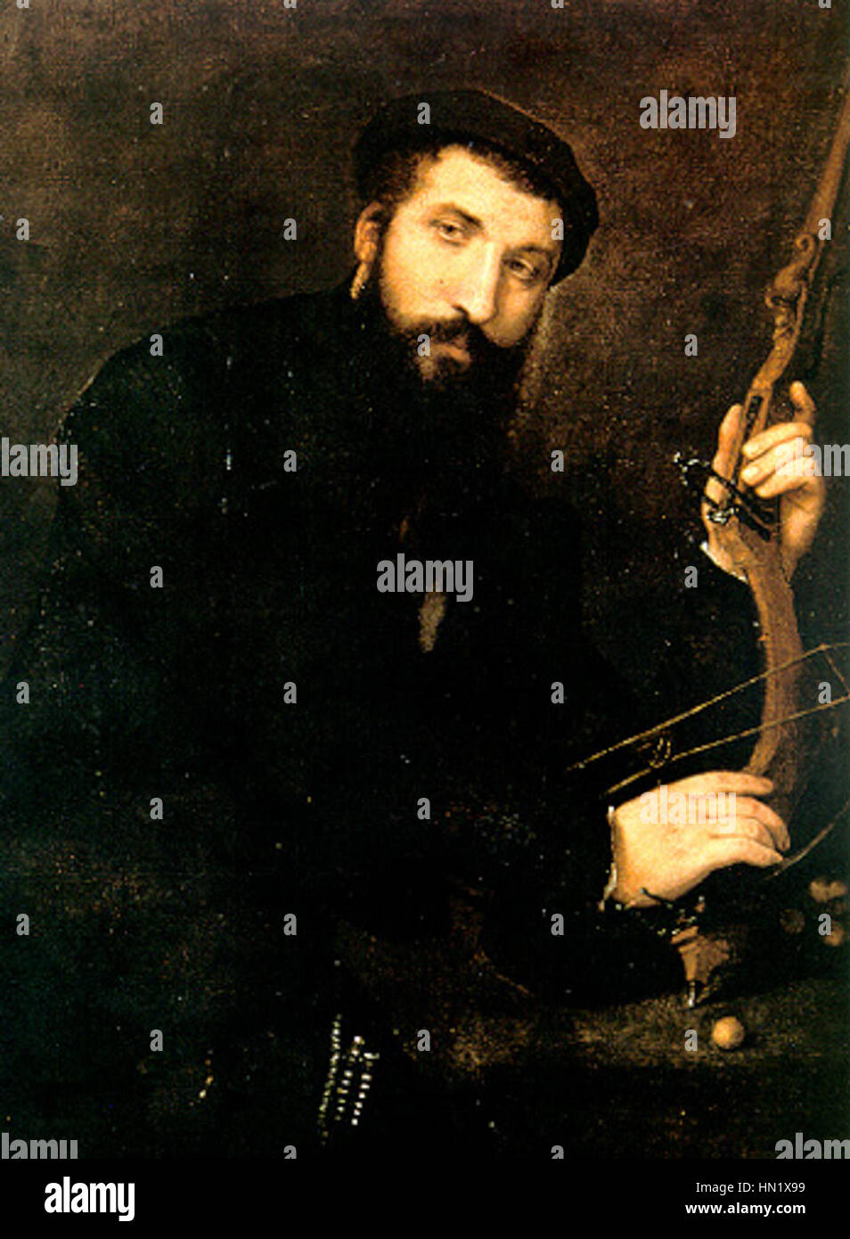 Lorenzo Lottos Kunstwerk mit der Nummer 093 ist ein schönes Beispiel für den venezianischen Renaissance-Stil. Lottos Werke sind für seine Porträts und religiöse Themen bekannt. Sie enthalten oft psychologische Tiefe und lebendige Farben, um die Komplexität des menschlichen Ausdrucks und religiöser Themen zu erforschen. Stockfoto