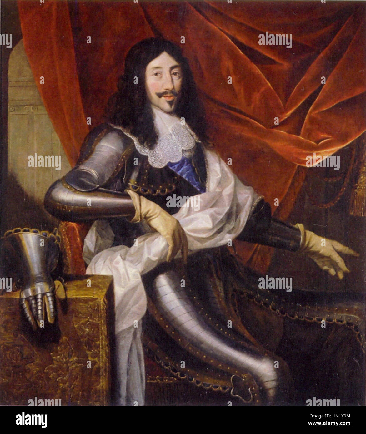 Das Porträt Ludwigs XIII. Von van Egmont fängt den französischen König in königlicher Kleidung ein und unterstreicht seine Autorität und sein königliches Aussehen. Das Gemälde ist eine klassische Darstellung der französischen Monarchie aus dem 17. Jahrhundert. Stockfoto