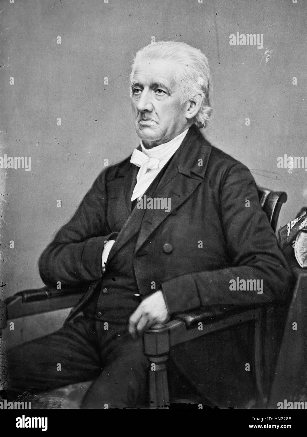 Ein Porträt von Lyman Beecher, einem prominenten amerikanischen Geistlichen aus dem 19. Jahrhundert, aufgenommen vom berühmten Fotografen Mathew Brady. Das Bild spiegelt Beechers intellektuelle Präsenz wider. Stockfoto
