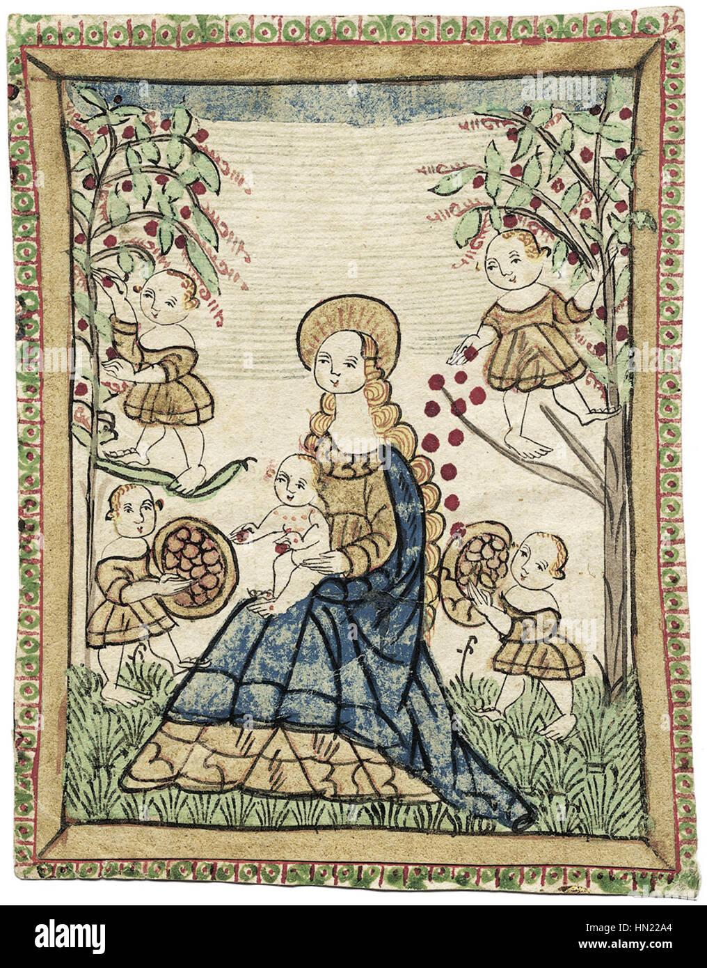 Ein Gemälde mit dem Titel „Maria mit dem Christuskind“ aus der Zeit um 1530, das die Jungfrau Maria mit dem Christuskind darstellt. Stockfoto