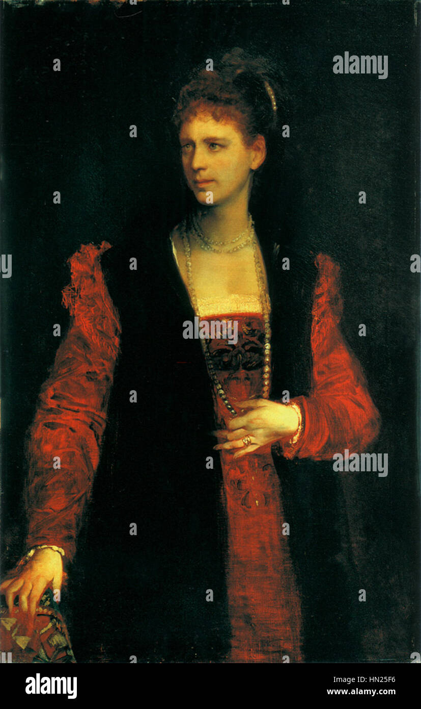 Makarts „Hans Zerline Gabillon“ ist ein detailliertes Porträt einer prominenten Figur, wahrscheinlich aus dem 19. Jahrhundert. Das Gemälde ist bekannt für seine lebhafte Verwendung von Farben und die sorgfältige Liebe zum Detail, die den künstlerischen Stil von Hans Makart widerspiegeln, der für seine reichen, dramatischen Kompositionen und historischen Themen bekannt war. Stockfoto