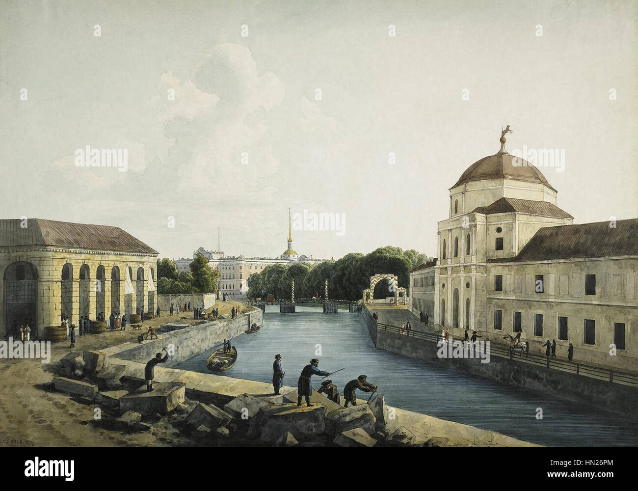 Martynov Ansicht der Moika River von kaiserlichen Stallungen 1809 Stockfoto