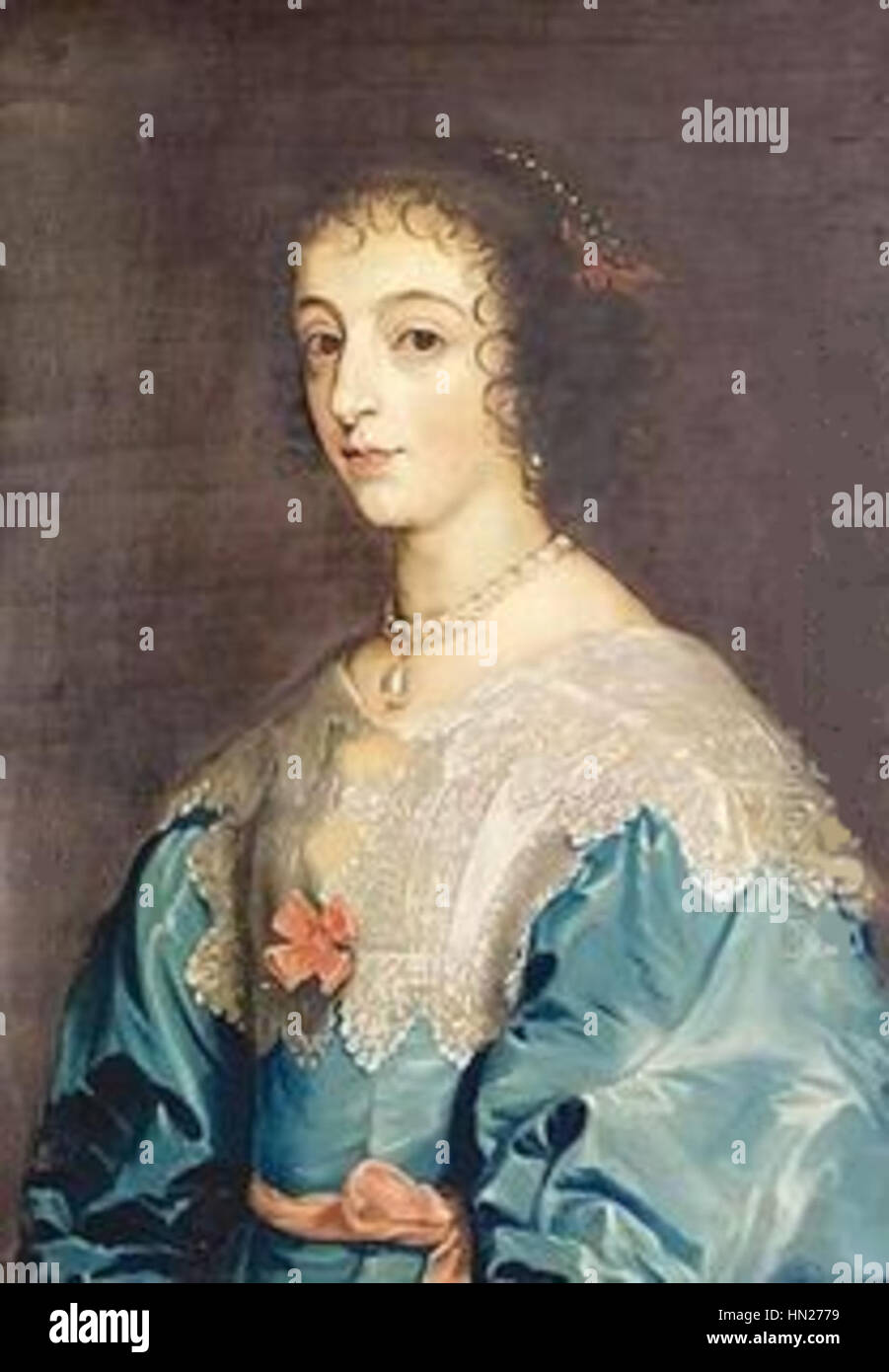 Ein Porträt von Nathan Drake mit Henrietta Maria, möglicherweise ein Hinweis auf historische Figuren aus dem 17. Jahrhundert. Die Darstellung repräsentiert ihre Bedeutung im historischen und königlichen Kontext der Zeit und erfasst ihren Status und ihre Verbindung in der englischen Geschichte. Stockfoto