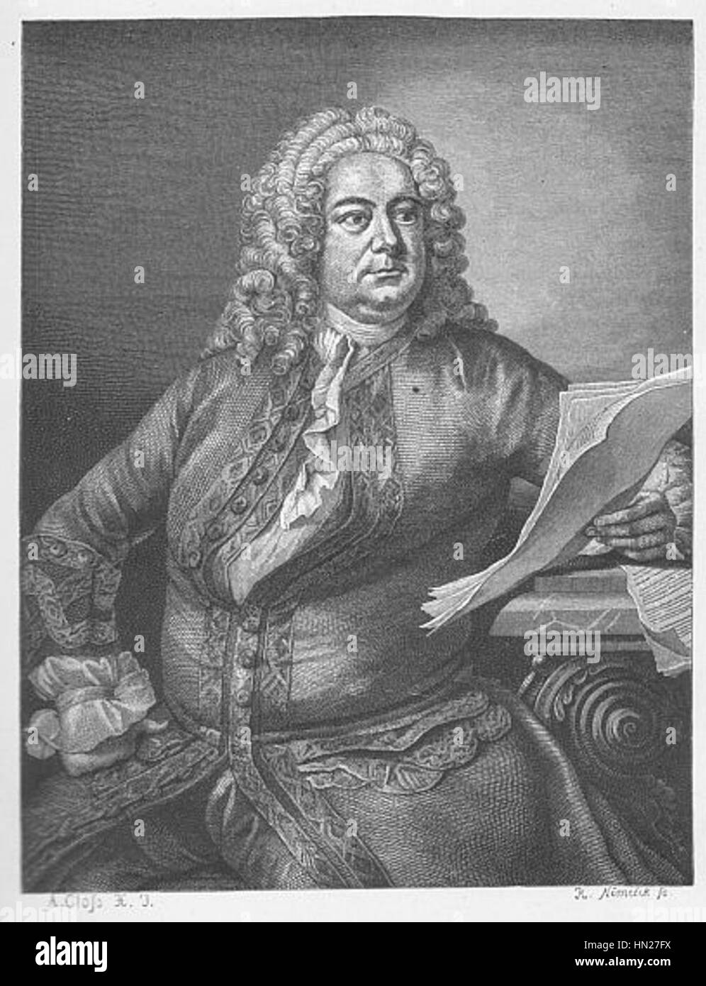 Georg Friedrich Haendel, ein bekannter Komponist, beeinflusste die Barockmusik mit seinen Kompositionen, darunter Oratorien wie „Messias“. Seine Werke trugen maßgeblich zur Entwicklung der westlichen Klassik bei. Stockfoto