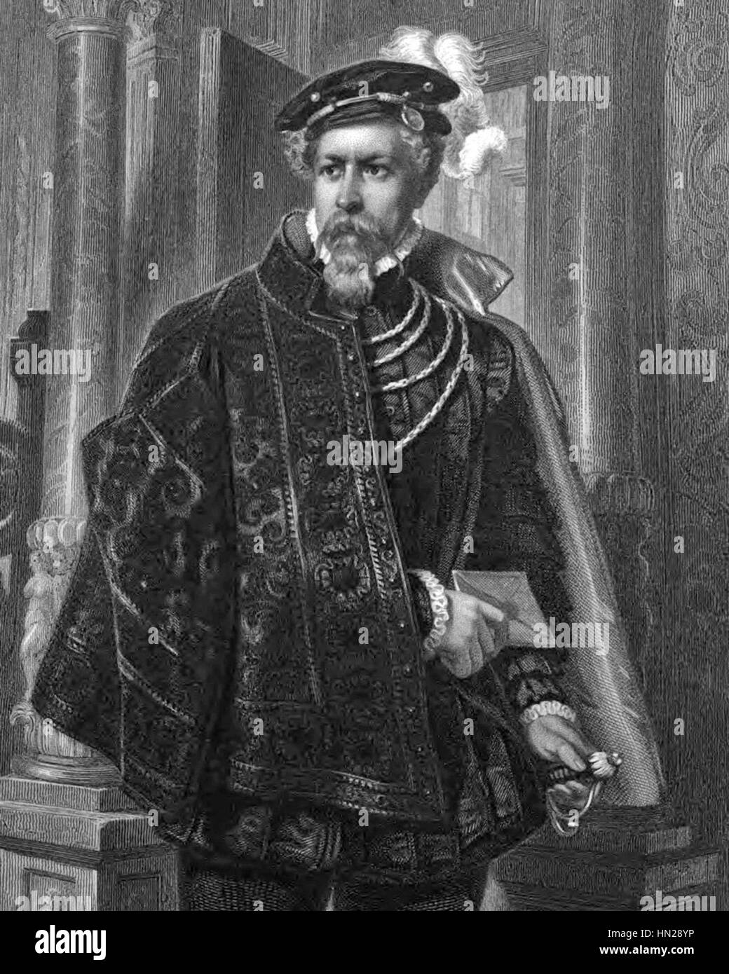 Das Werk Mortimer aus Maria Stuart bezieht sich wahrscheinlich auf eine historische oder theatralische Darstellung der Figur Mortimer, eine prominente Figur im Stück Mary Stuart. Sie beschäftigt sich mit Themen der Loyalität und des Verrats im Kontext des historischen Dramas. Stockfoto