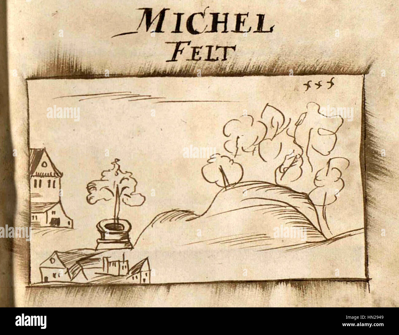 Jean Bertels’ 1597 erschienenes Werk „Michelfelt“ zeigt eine detaillierte Darstellung des ländlichen Lebens in der Spätrenaissance. Das Gemälde spiegelt Bertels akribische Herangehensweise an die Landschaft und Figurenmalerei wider, wobei der Schwerpunkt auf der natürlichen Schönheit liegt. Stockfoto