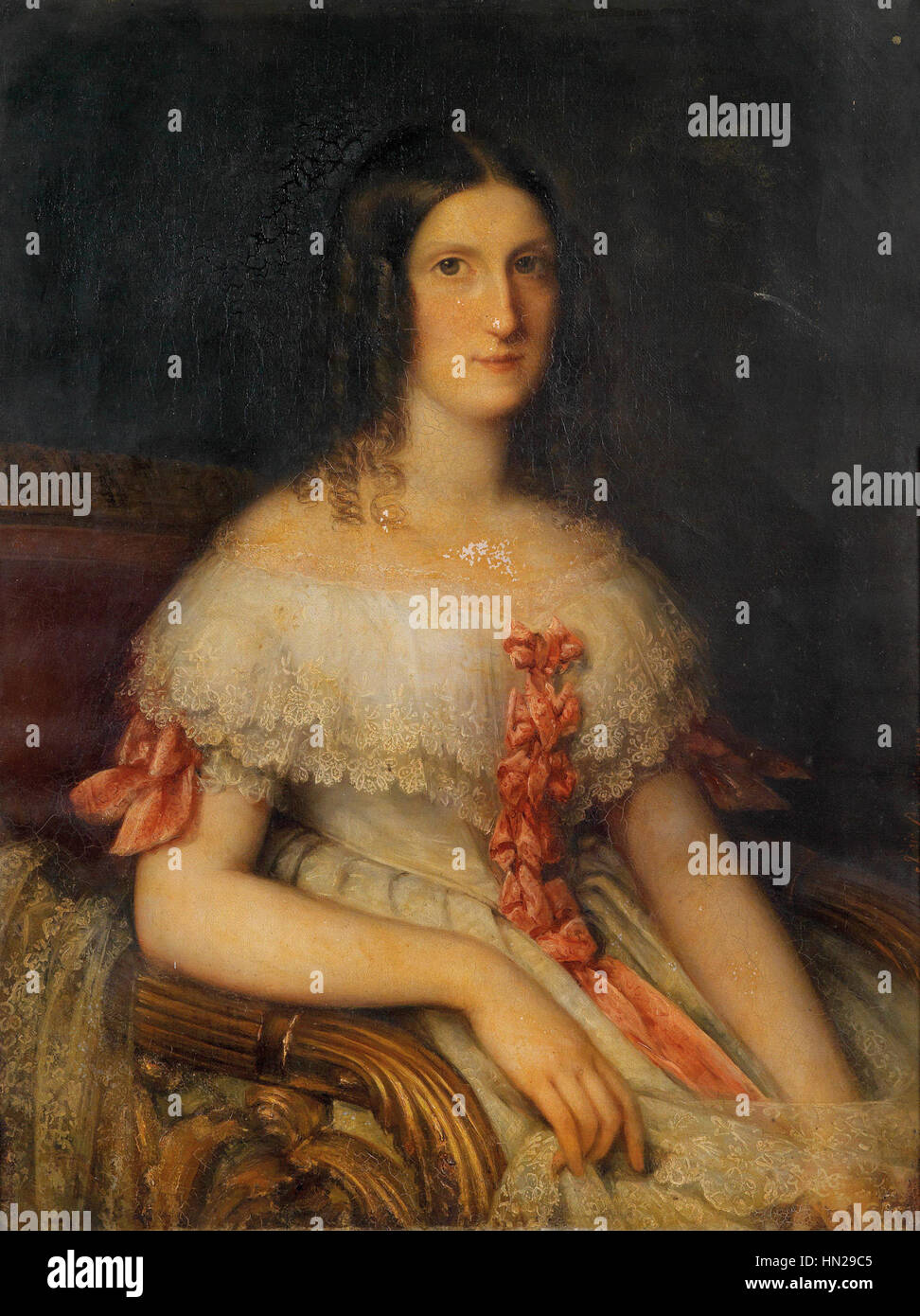 Das Porträt von Maria Antonia von Toscana, das 1842 gemalt wurde, stellt eine Adlige aus der Toskana dar. Das Bild spiegelt den formalen Porträtstil der Zeit wider und fängt ihre würde und ihren aristokratischen Status ein. Stockfoto Das Porträt von Maria Antonia von Toscana, das 1842 gemalt wurde, stellt eine Adlige aus der Toskana dar. Das Bild spiegelt den formalen Porträtstil der Zeit wider und fängt ihre würde und ihren aristokratischen Status ein. Stockfoto