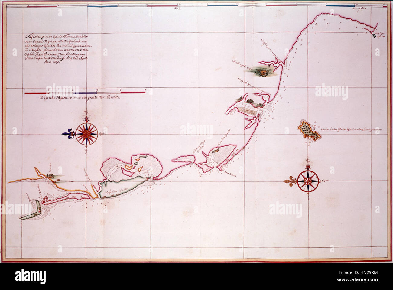 Karte der westlichen Küste von Taiwan, Tayouan und Punkte Süd, c. 1636 Stockfoto