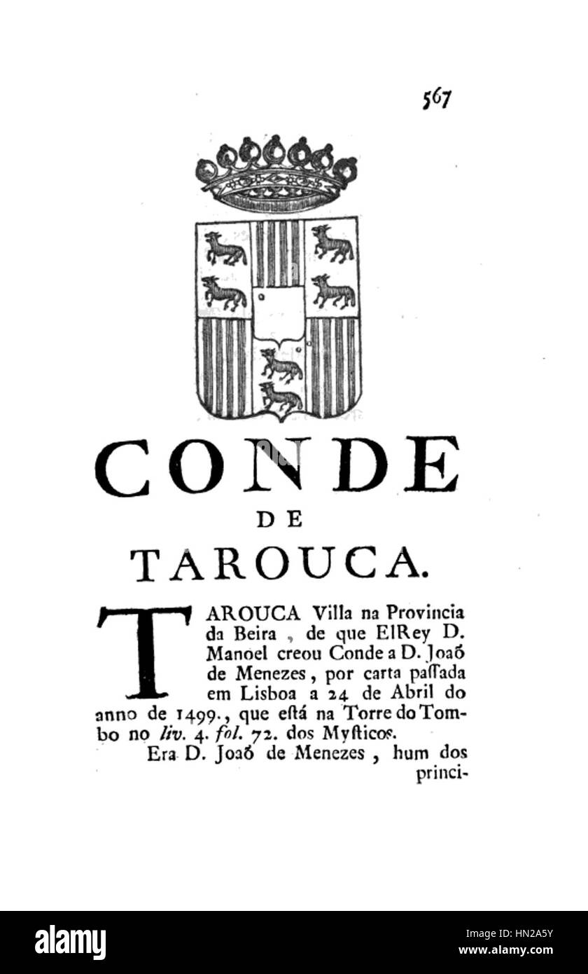 Memorias Historicas e Genealogicas Dos Grandes de Portugal - Conde de Tarouca Stockfoto