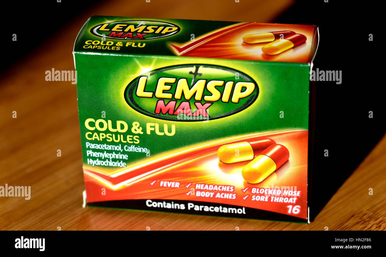 Lemsip max Erkältung und Grippe Kapseln. Stockfoto