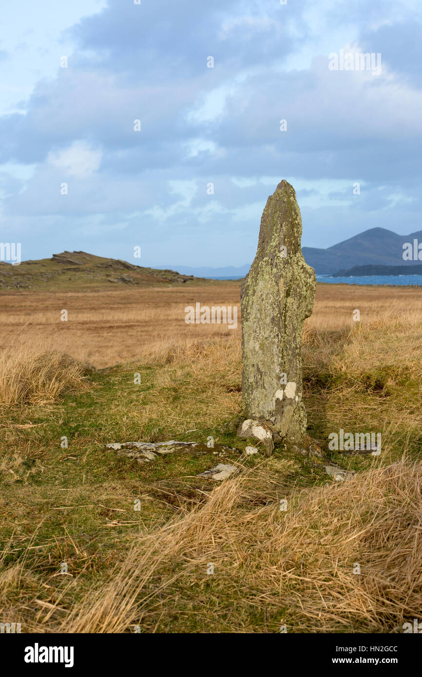 Moor Land und ständigen Stein, Valentia Island County Kerry Irland Stockfoto