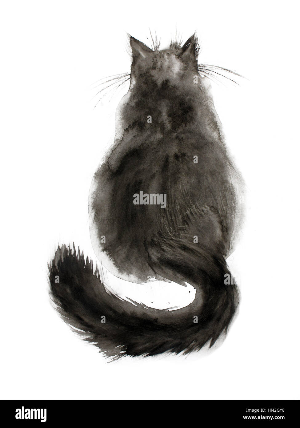 Aquarell Grußkarte Mond Schwarze Katze Grußkarte - Aquarell Kunst 145x145mm  Künstlerische Grußkarte, image size:975x1390