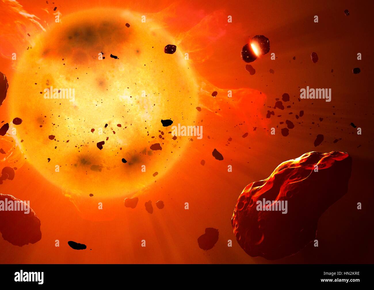 Artwork der zentralen Regionen der protoplanetaren Scheibe. Planeten bilden sich in riesigen Scheiben aus Gas Staub protoplanetaren Scheiben oder Proplyds kurz genannt. Sie sind die natürliche Folge der Sternentstehung Prozess, bei dem Stern bildet am Zentrum Planeten allmählich aus übrig gebliebenen Materialien in Scheibe ansammelt. In Stockfoto