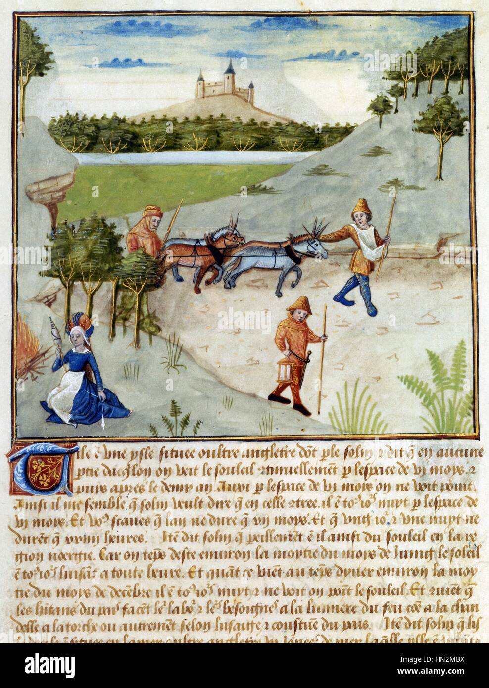 Manuskript-Anthologie der "Hystoires de Troyes" komponiert von Raoul Le Feure für Philipp von Burgund. Szene des Lebens auf dem Lande Frankreich 15. Jahrhundert Stockfoto
