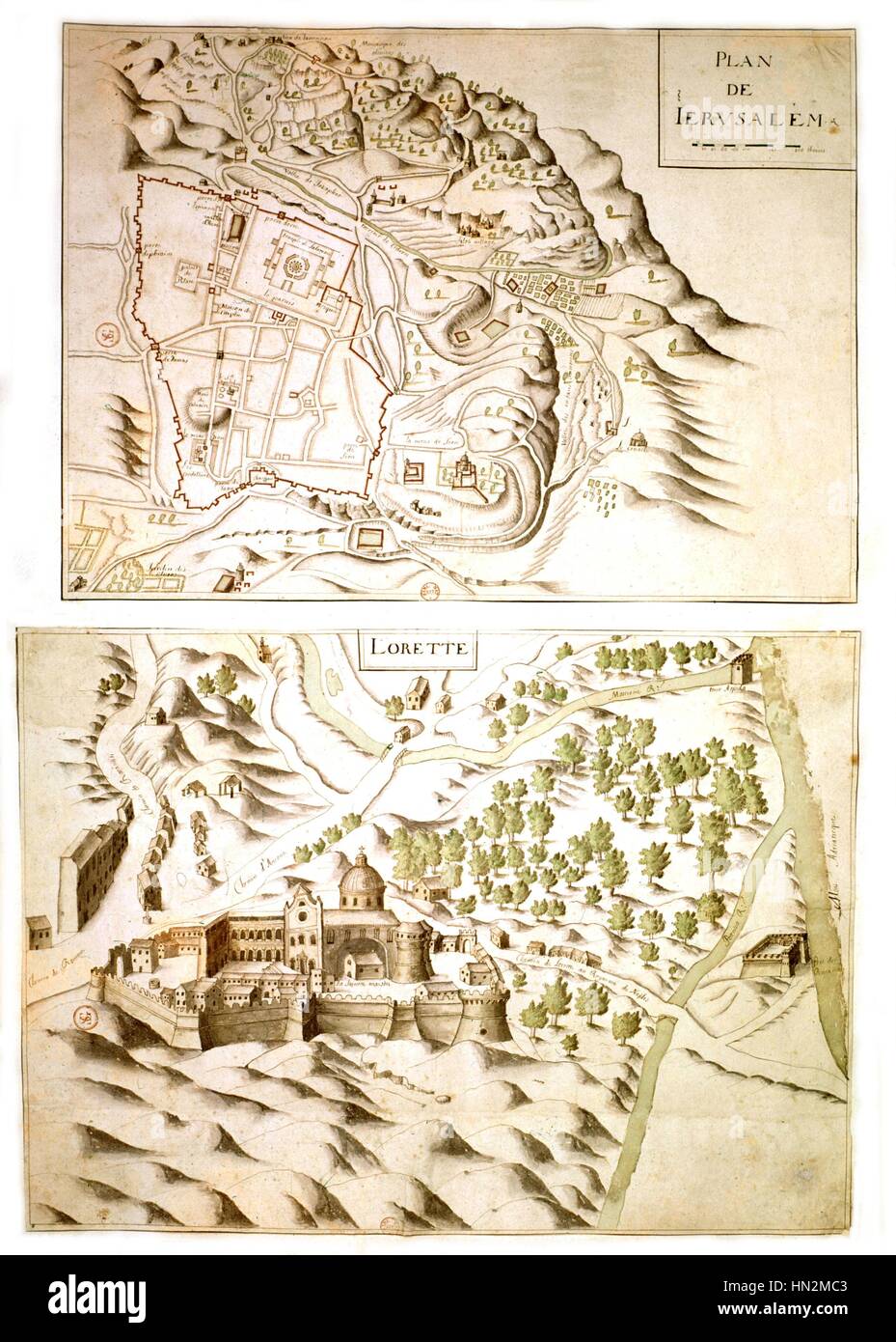 Karte von Jerusalem aus dem 16. Jahrhundert Paris, Bibliotheque Nationale de France Stockfoto