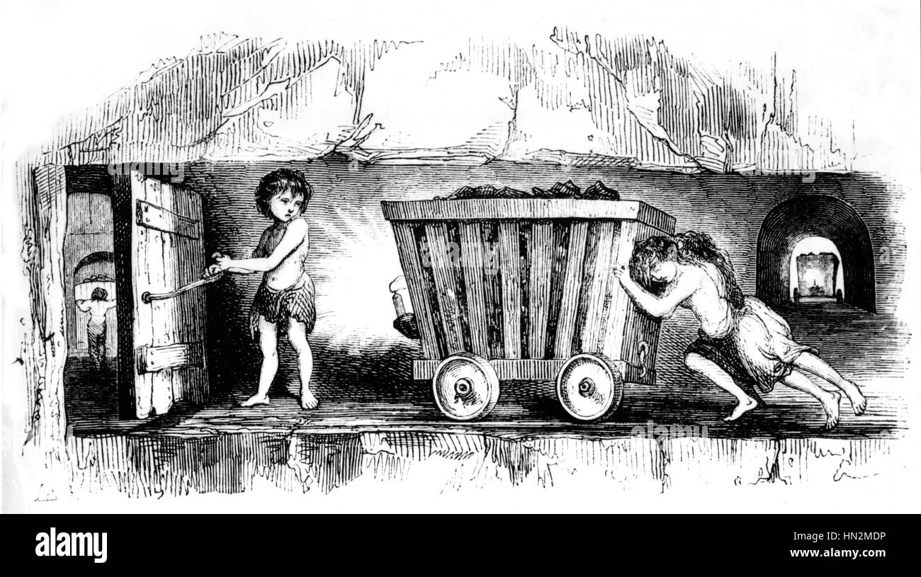 England, arbeiten die Kinder in Kohlebergwerken, in "Le Magasin Pittoresque" des 19. Jahrhunderts Stockfoto