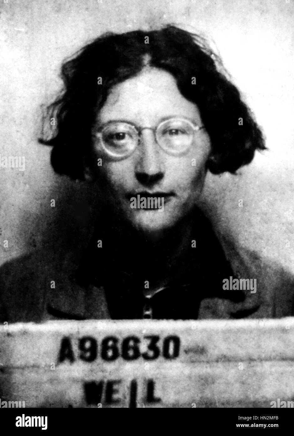Simone Weil administrative Fabriknummer (1909-1943). (sie war ein Fabrikarbeiter bei Renault in 1934-1935) 20. Jahrhundert Frankreich Privatsammlung Stockfoto
