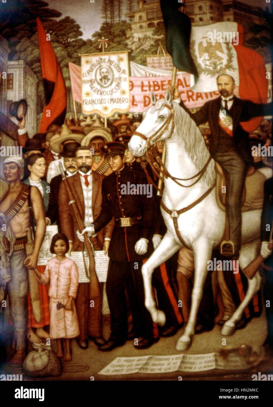 Mexiko. Schloss Chapultepec. Fresko von Juan O'Gorman. Wiedereinsetzung in den vorigen der Revolution. Detail: Francesco Madero 1923 Mexiko Stockfoto