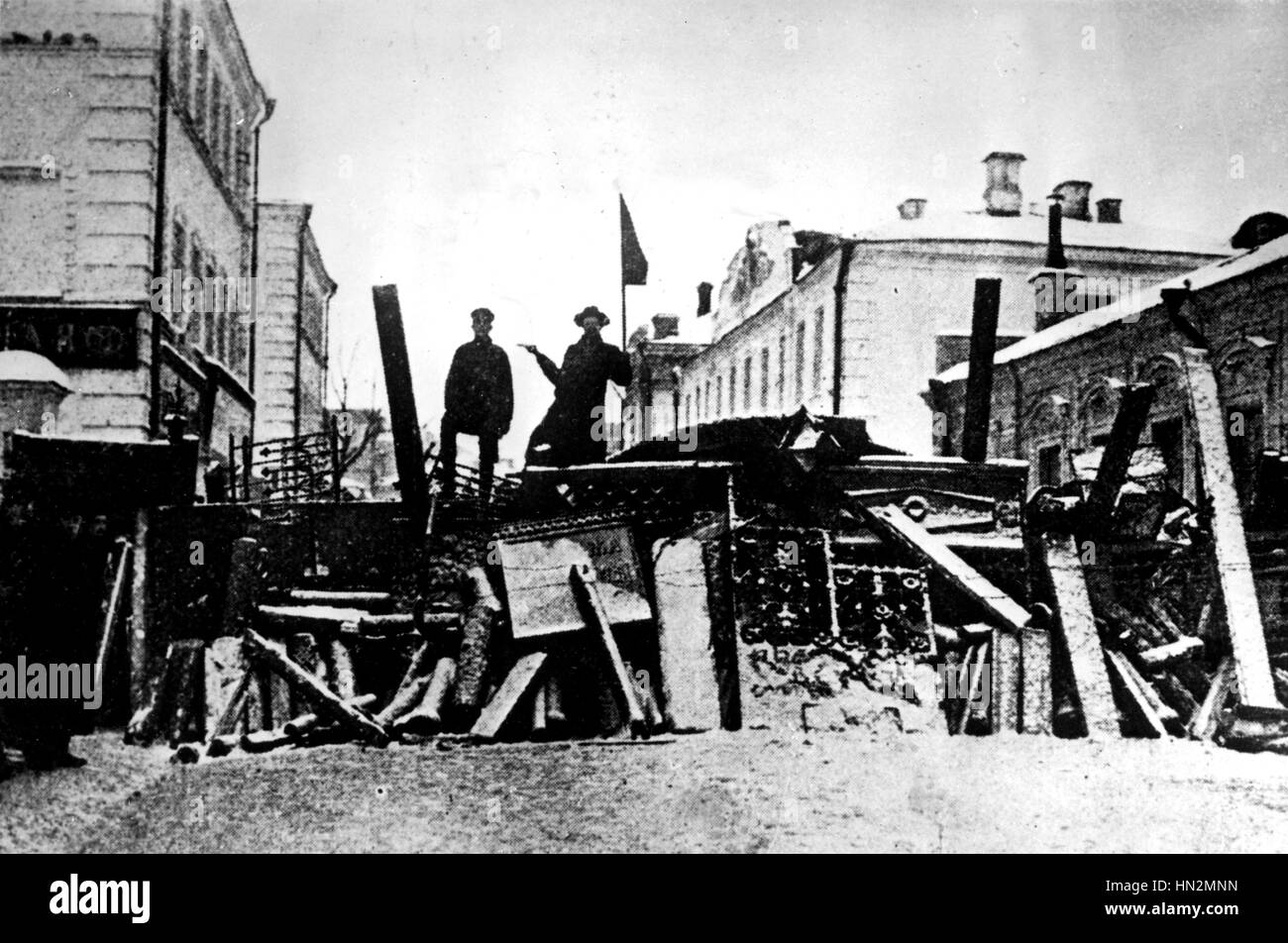 Barrikaden in Moly Brouny Straße 1905 Russland - Russische Revolution von 1905 Stockfoto
