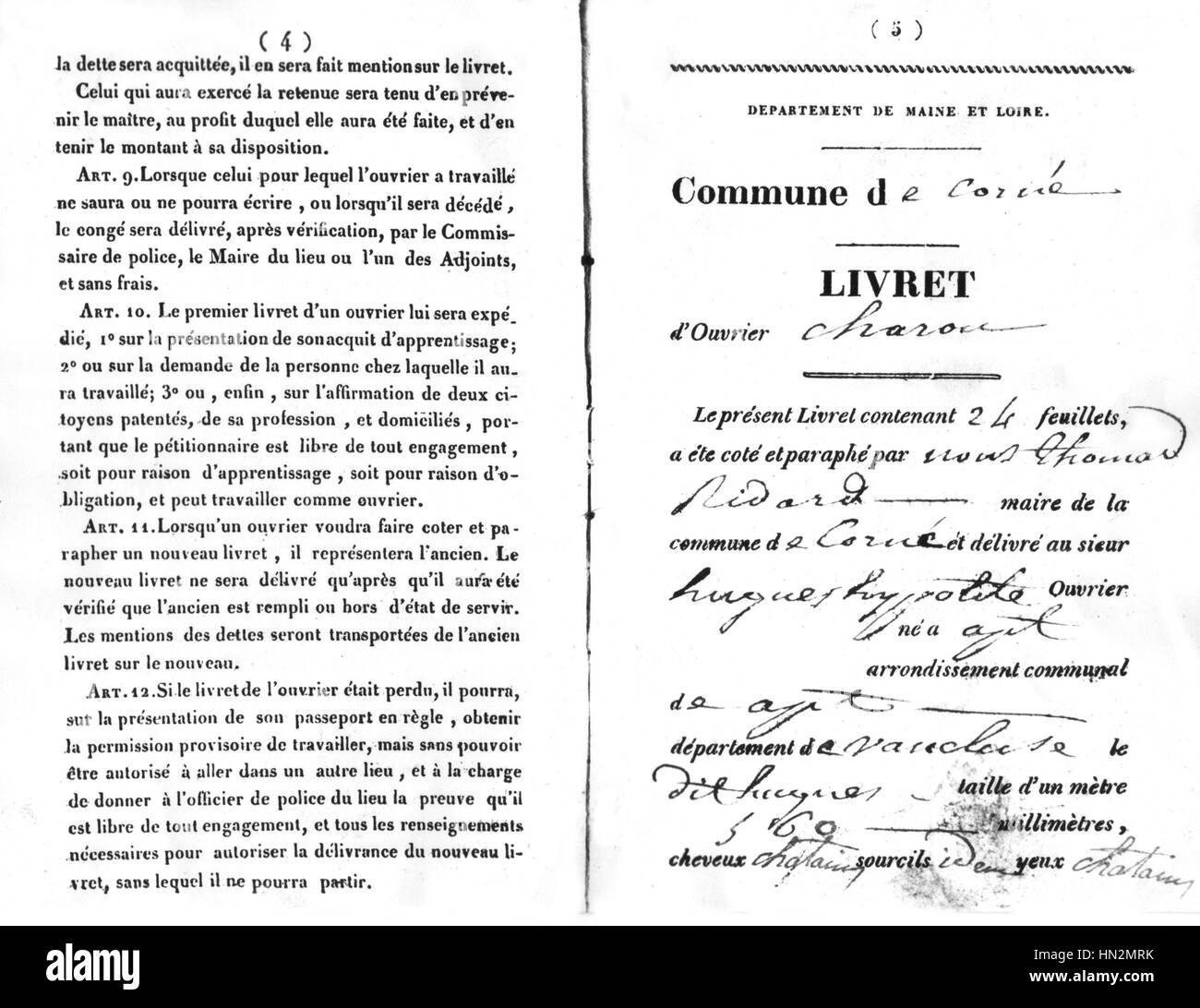 Merkblatt für französische Arbeiter (in denen verzeichneten die Ereignisse ihrer Träger und deren Syndicale Aktionen) 1844, Frankreich Stockfoto