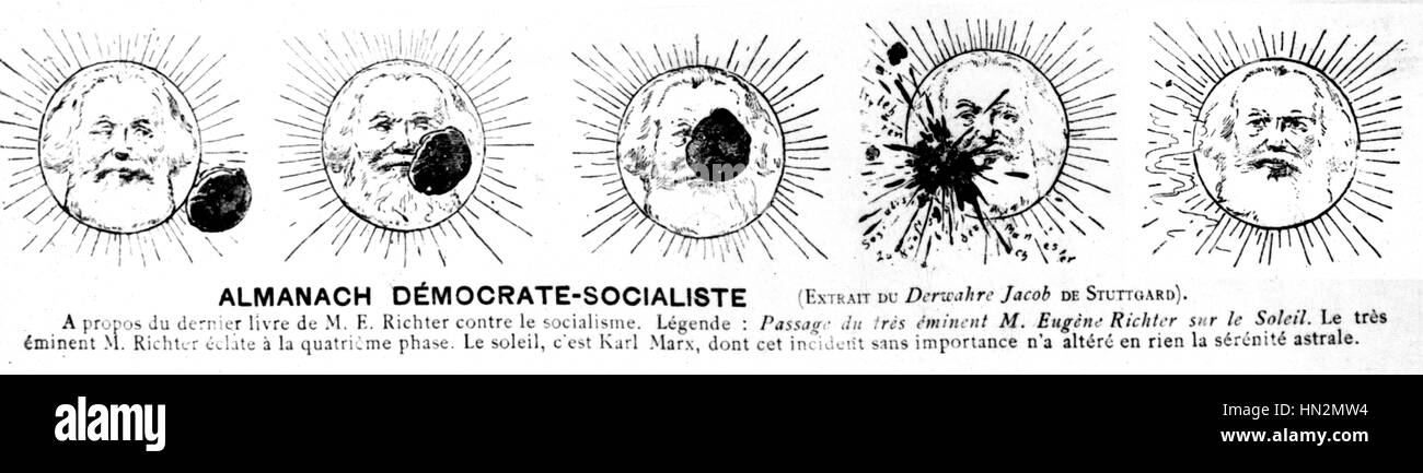 Demokratischen Almanach: Marx als die Sonne ist nicht gestört durch Richters Buch gegen Sozialismus 19. Jahrhundert Frankreich Stockfoto