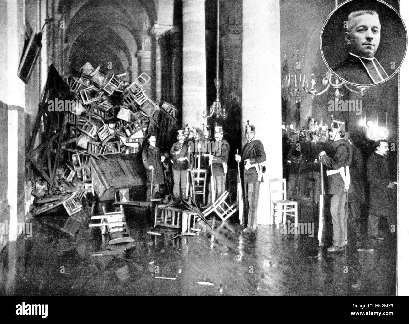 Frankreich-Trennung von Kirche und Staat. Unruhen in Sainte-Clotilde. 1906 Stockfoto