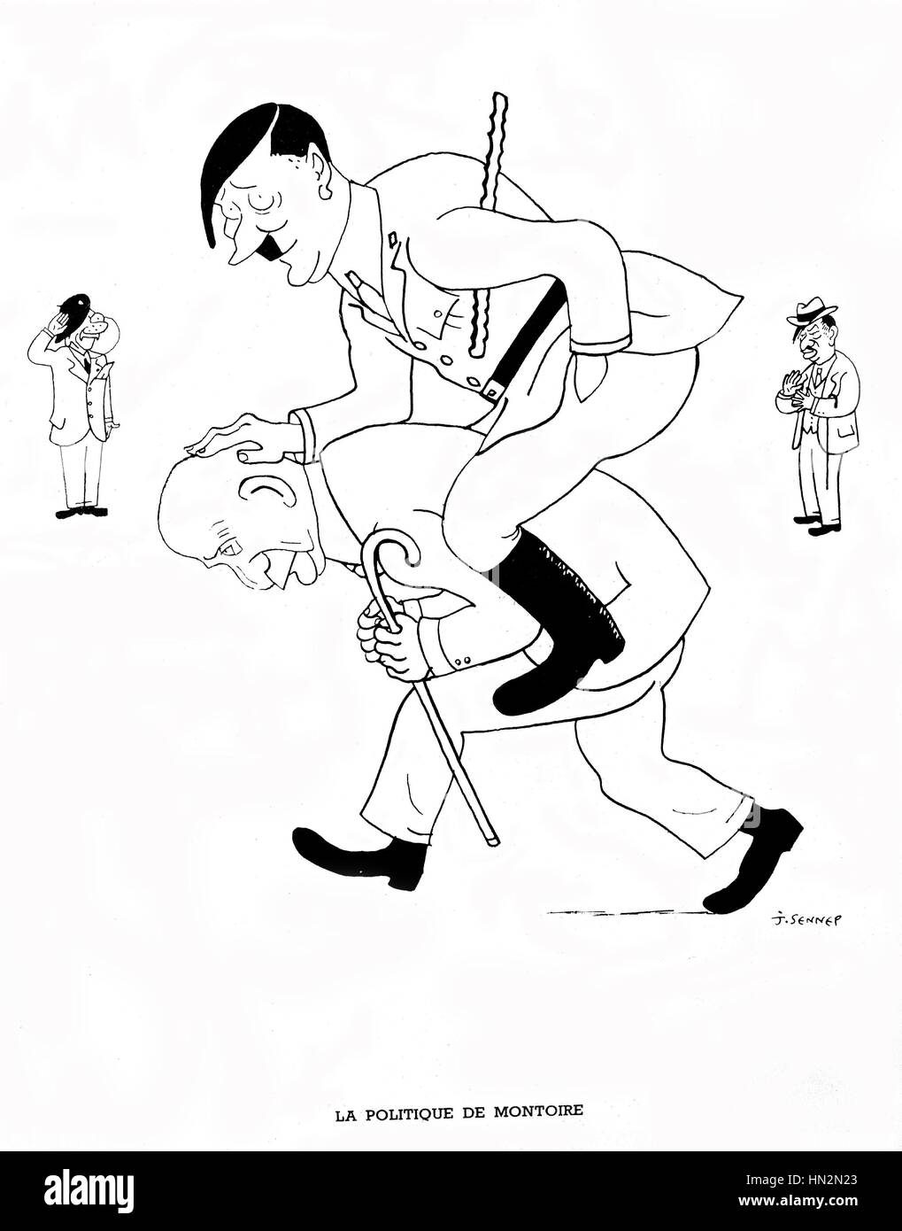 Karikatur von Sennep Vichy-Regierung: "Die Montoire-Politik" mit Hitler und Petain 24. Oktober 1940 Frankreich, zweiten Weltkrieg Krieg Stockfoto