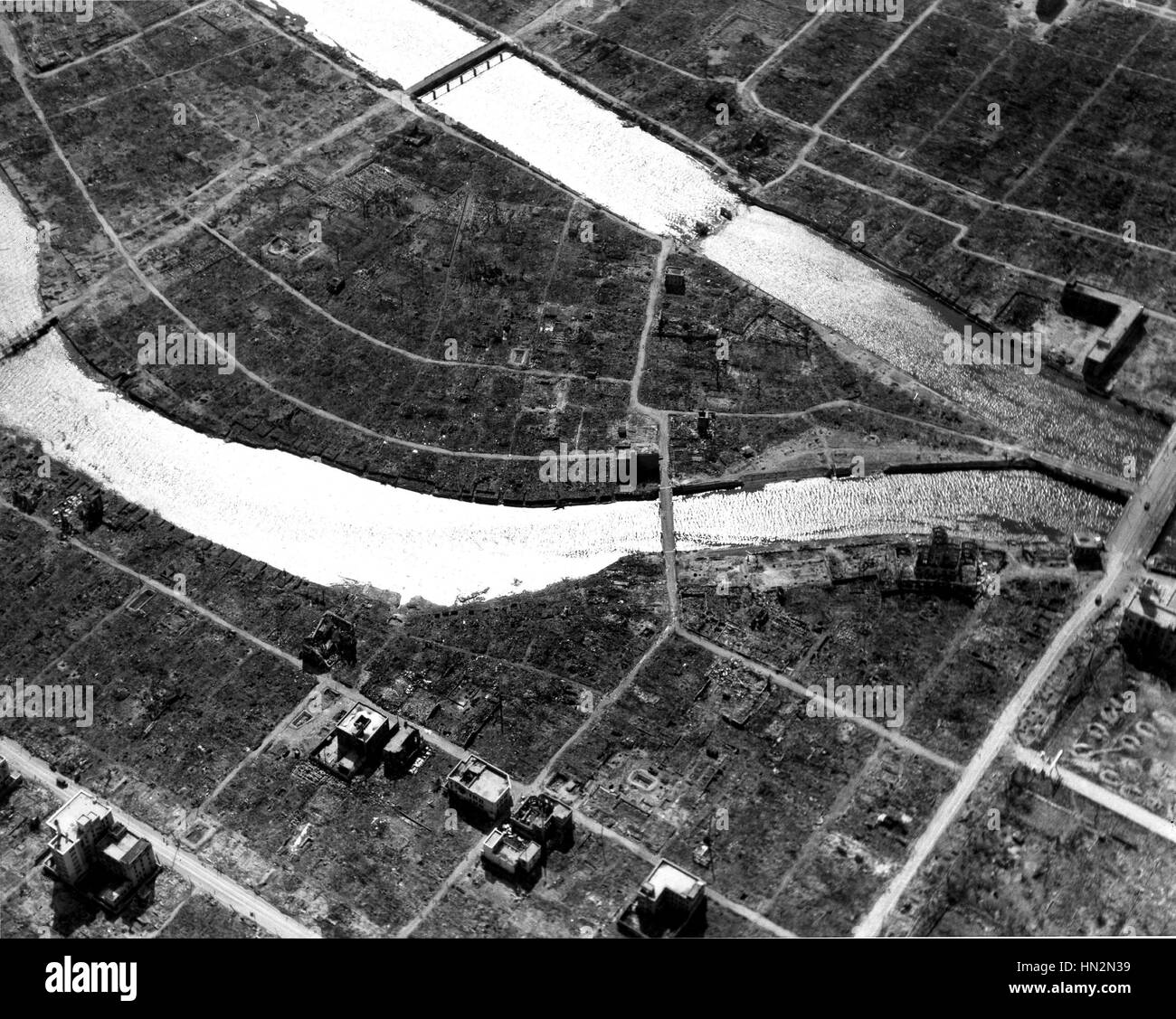 Durch die Atombombe startete am 6. August 1945 zerstörten Hiroshima 20. Jahrhundert Japan - Weltkrieg US Air Force Stockfoto